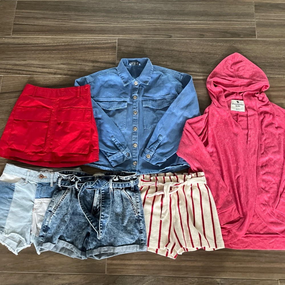GIRLS BUNDLE ZARA & ABERCROMBIE FITCH Shorts Denim Jacket Skirt Cardigan 11/12